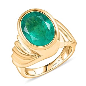 D'Joy Emeraldine Triplet Quartz 5.74 ctw Ring in Vermeil Yellow Gold Over Sterling Silver (Size 6.5)