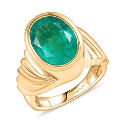 D'Joy Emeraldine Triplet Quartz 5.74 ctw Ring in Vermeil Yellow Gold Over Sterling Silver (Size 6.5)