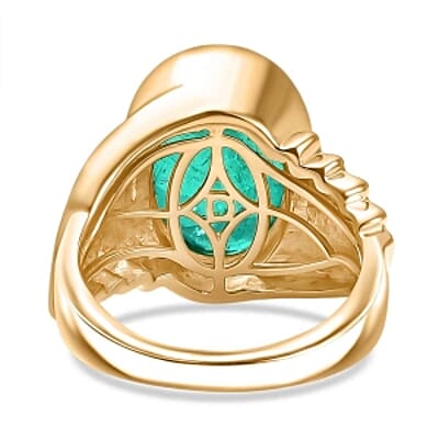 D'Joy Emeraldine Triplet Quartz 5.74 ctw Ring in Vermeil Yellow Gold Over Sterling Silver (Size 6.5)