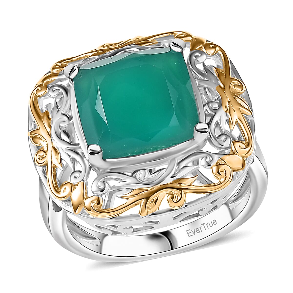 EverTrue Verde Onyx Ring in 18K YG Plated and Platinum Bond 5.40 ctw (Size 10.0)