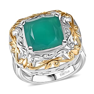 EverTrue Green Onyx Ring in 18K YG Plated and Platinum Bond (Size 10.0) 5.40 ctw