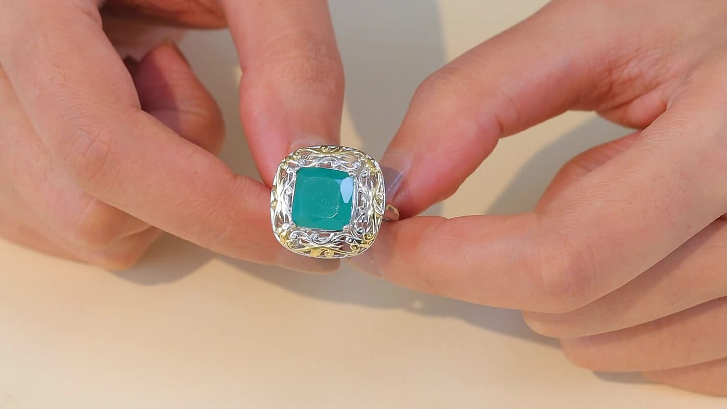 EverTrue Green Onyx Ring in 18K YG Plated and Platinum Bond (Size 10.0) 5.40 ctw