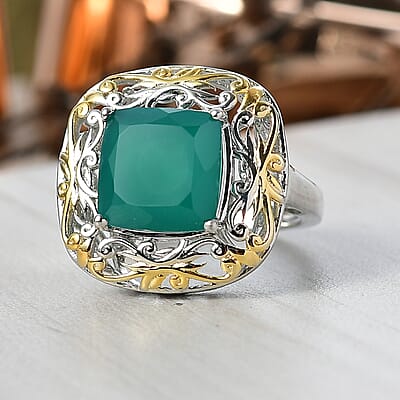 EverTrue Verde Onyx Ring in 18K YG Plated and Platinum Bond 5.40 ctw (Size 10.0)