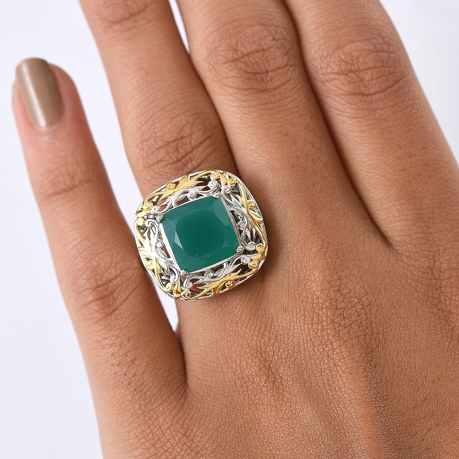EverTrue Verde Onyx Ring in 18K YG Plated and Platinum Bond 5.40 ctw (Size 10.0)