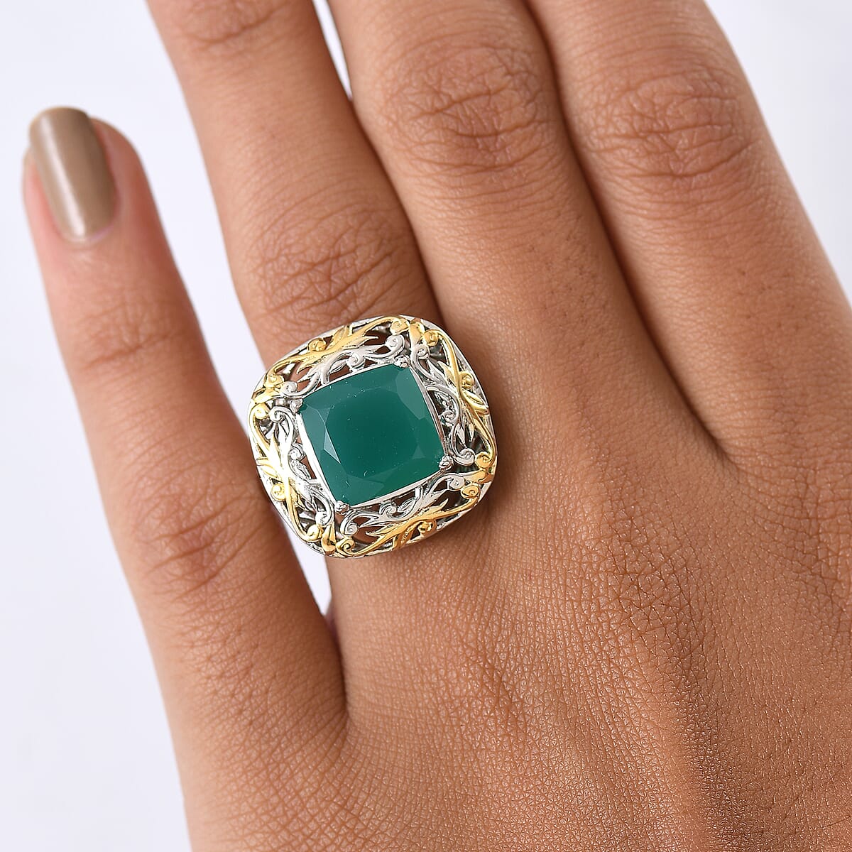 EverTrue Green Onyx Ring in 18K YG Plated and Platinum Bond (Size 10.0) 5.40 ctw image number 2