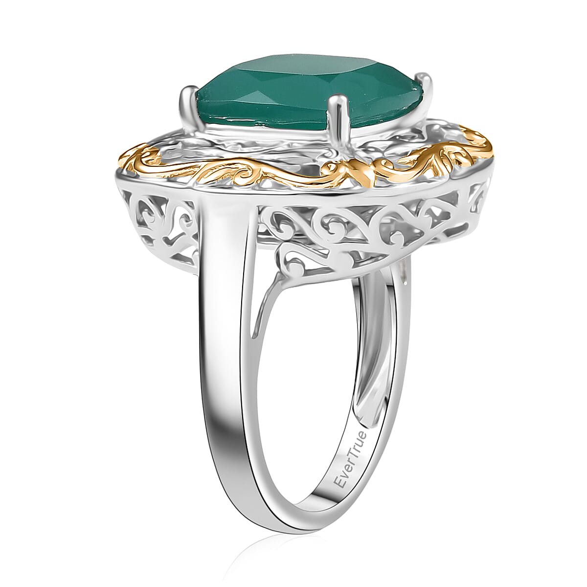EverTrue Verde Onyx Ring in 18K YG Plated and Platinum Bond 5.40 ctw (Size 10.0)