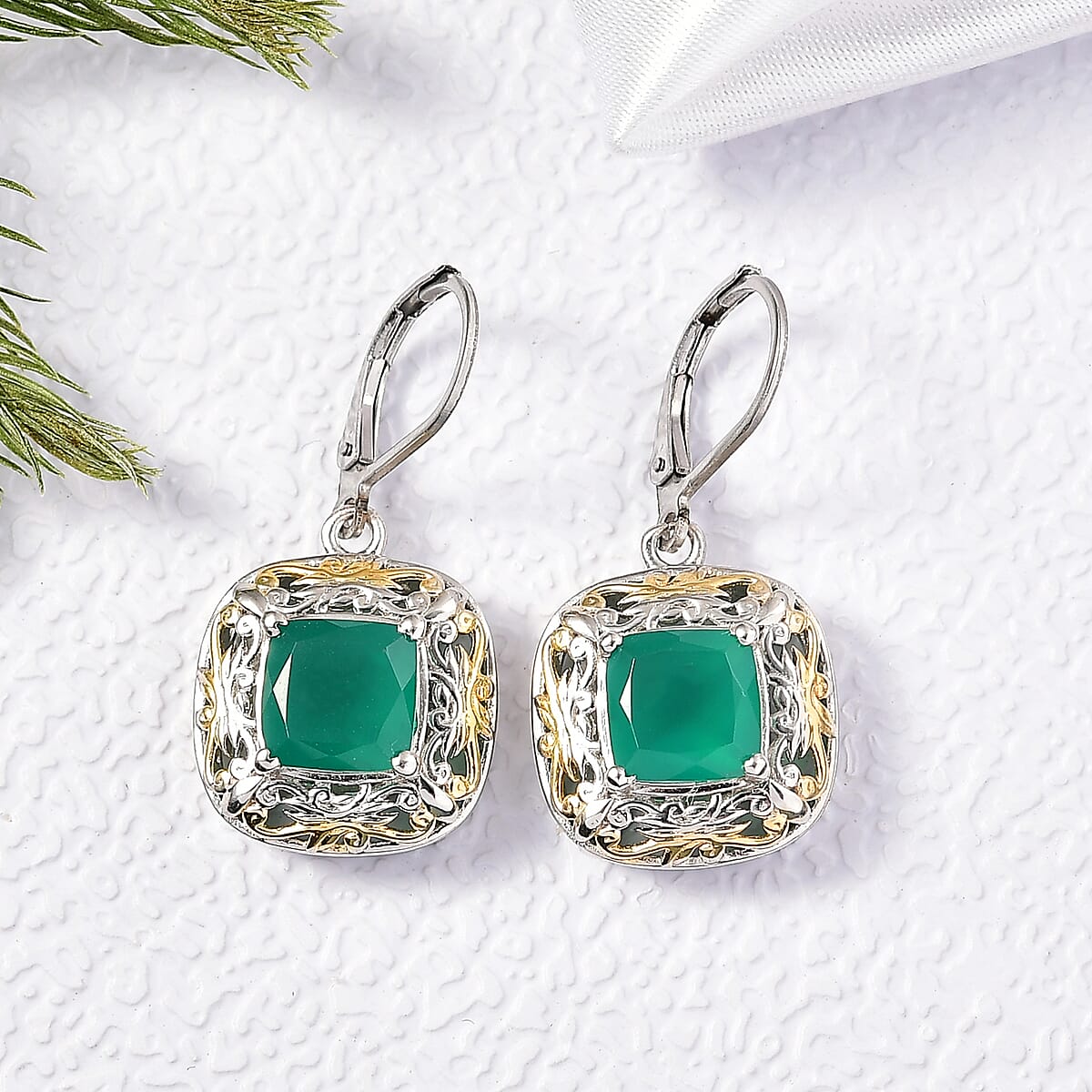 EverTrue Verde Onyx 4.60 ctw Earrings in 18K YG Plated and Platinum Bond image number 1