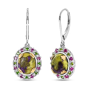 EverTrue Tasmanian Stichtite and Multi Gemstone 8.90 ctw Earrings in 18K YG Plated and Platinum Bond