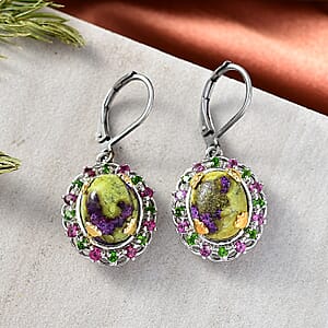 EverTrue Tasmanian Stichtite and Multi Gemstone 8.90 ctw Earrings in 18K YG Plated and Platinum Bond