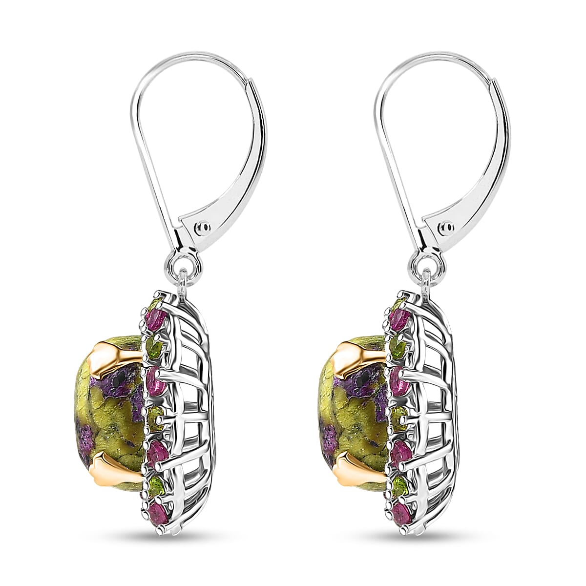 EverTrue Tasmanian Stichtite and Multi Gemstone 8.90 ctw Earrings in 18K YG Plated and Platinum Bond image number 3