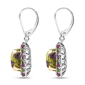 EverTrue Tasmanian Stichtite and Multi Gemstone 8.90 ctw Earrings in 18K YG Plated and Platinum Bond