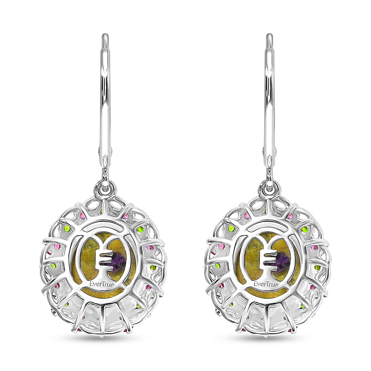 EverTrue Tasmanian Stichtite and Multi Gemstone 8.90 ctw Garden of the Earth Earrings in 18K YG Plated and Platinum Bond
