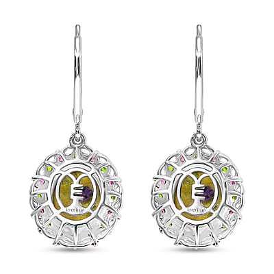 EverTrue Tasmanian Stichtite and Multi Gemstone 8.90 ctw Garden of the Earth Earrings in 18K YG Plated and Platinum Bond