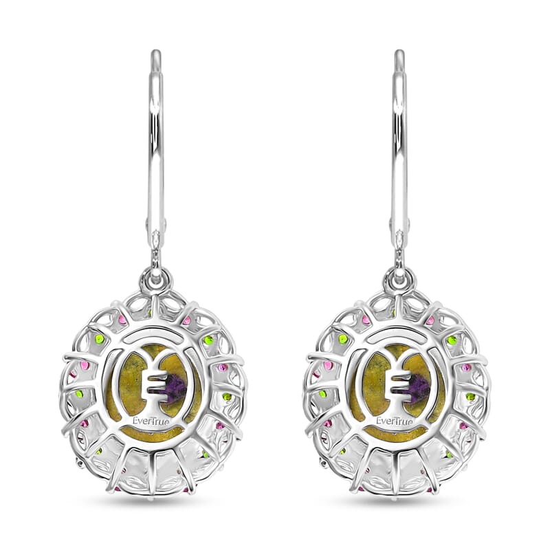 EverTrue Tasmanian Stichtite and Multi Gemstone 8.90 ctw Garden of the Earth Earrings in 18K YG Plated and Platinum Bond