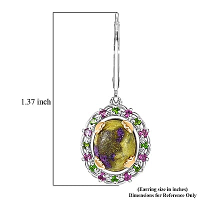 EverTrue Tasmanian Stichtite and Multi Gemstone 8.90 ctw Garden of the Earth Earrings in 18K YG Plated and Platinum Bond