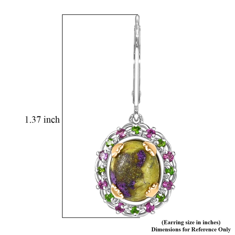EverTrue Tasmanian Stichtite and Multi Gemstone 8.90 ctw Garden of the Earth Earrings in 18K YG Plated and Platinum Bond