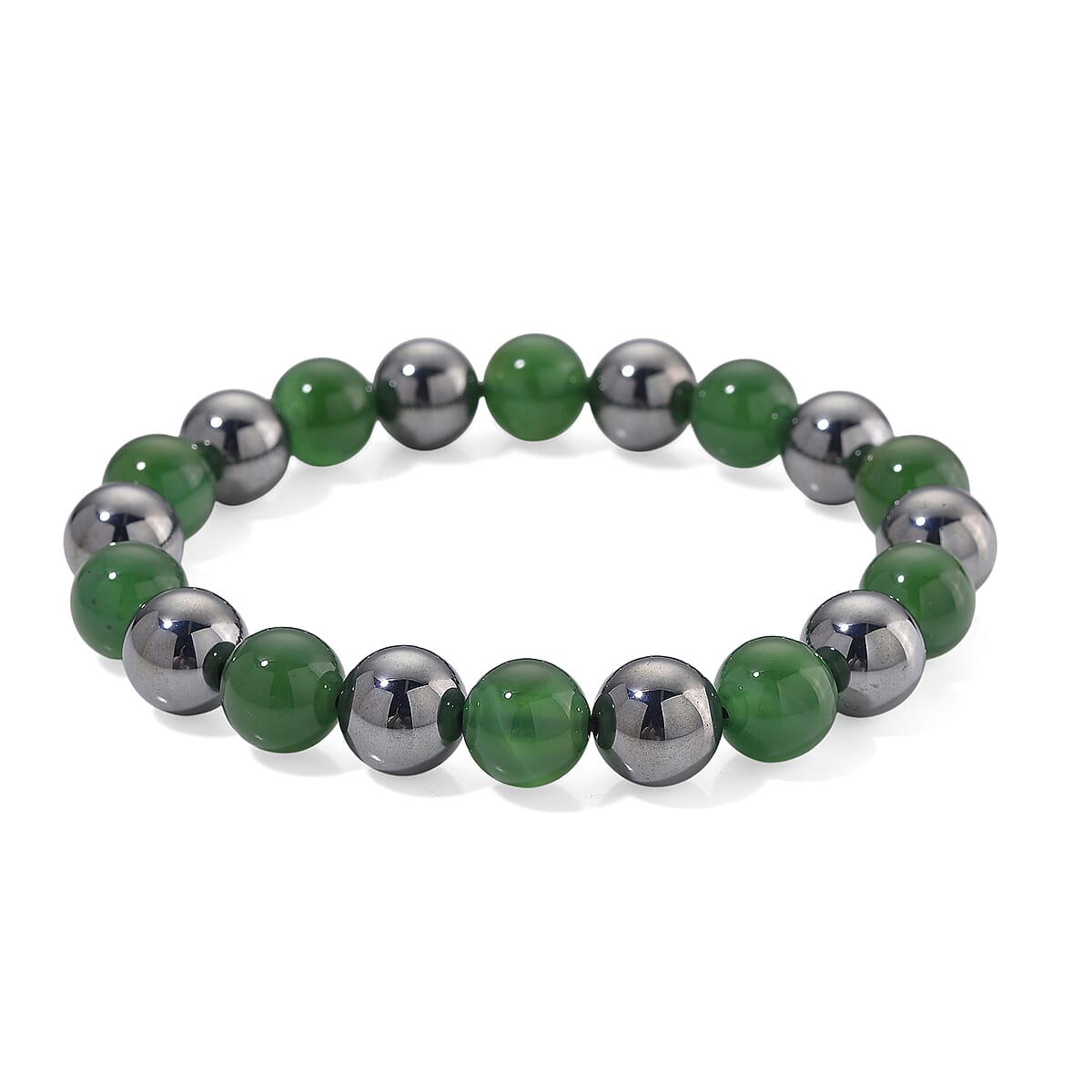 Green Onyx and Terahertz 140.00 ctw Beaded Stretch Bracelet image number 0