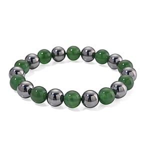 Green Onyx and Terahertz 140.00 ctw Beaded Stretch Bracelet