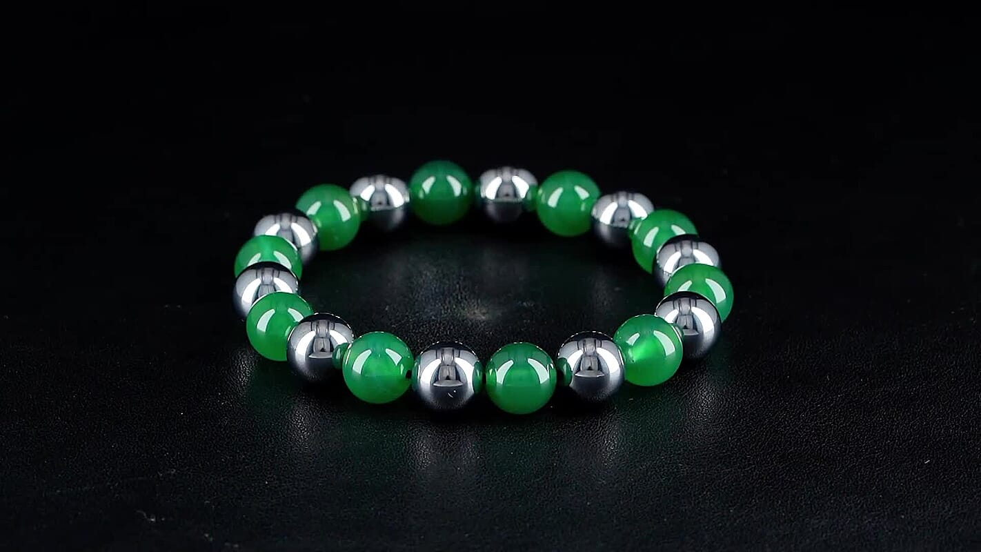 Verde Onyx and Terahertz 140.00 ctw Beaded Stretch Bracelet
