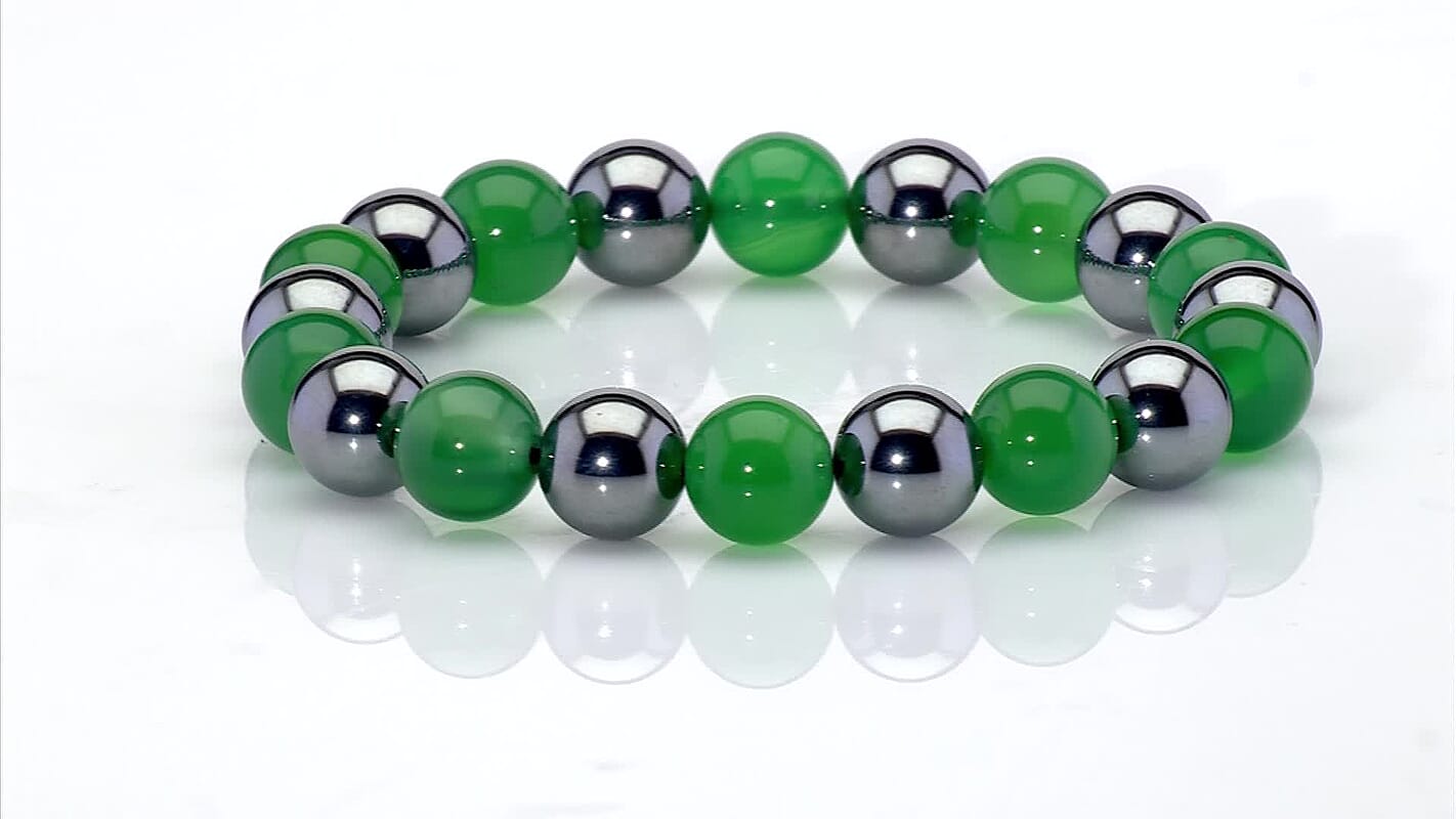 Verde Onyx and Terahertz 140.00 ctw Beaded Stretch Bracelet