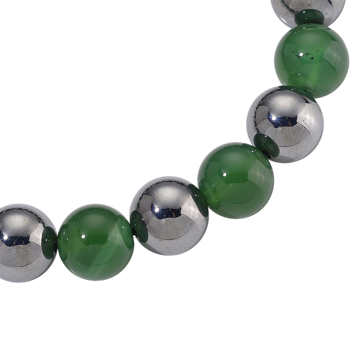 Green Onyx and Terahertz 140.00 ctw Beaded Stretch Bracelet image number 2