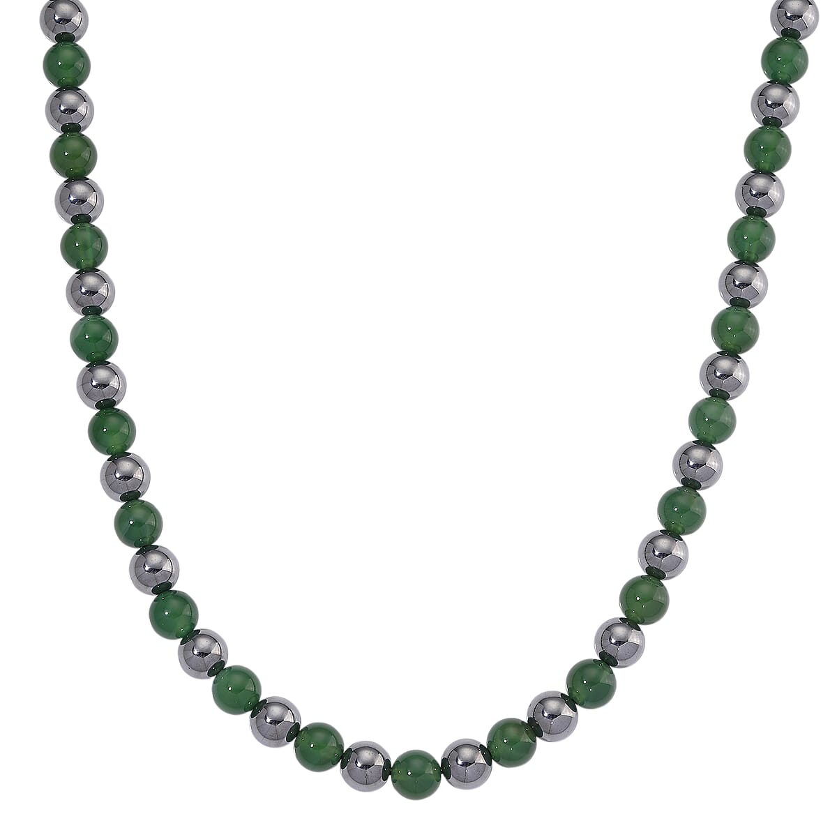 Green Onyx and Terahertz 300.00 ctw Beaded Necklace in Stainless Steel 18-20 Inches image number 0