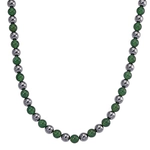 Green Onyx and Terahertz 300.00 ctw Beaded Necklace in Stainless Steel 18-20 Inches