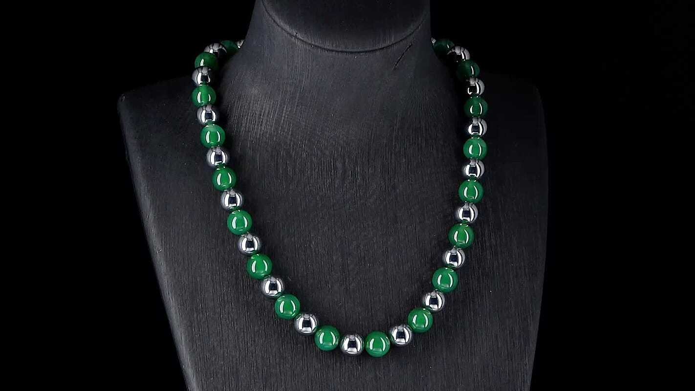 Verde Onyx and Terahertz 300.00 ctw Beaded Necklace in Stainless Steel 18-20 Inches