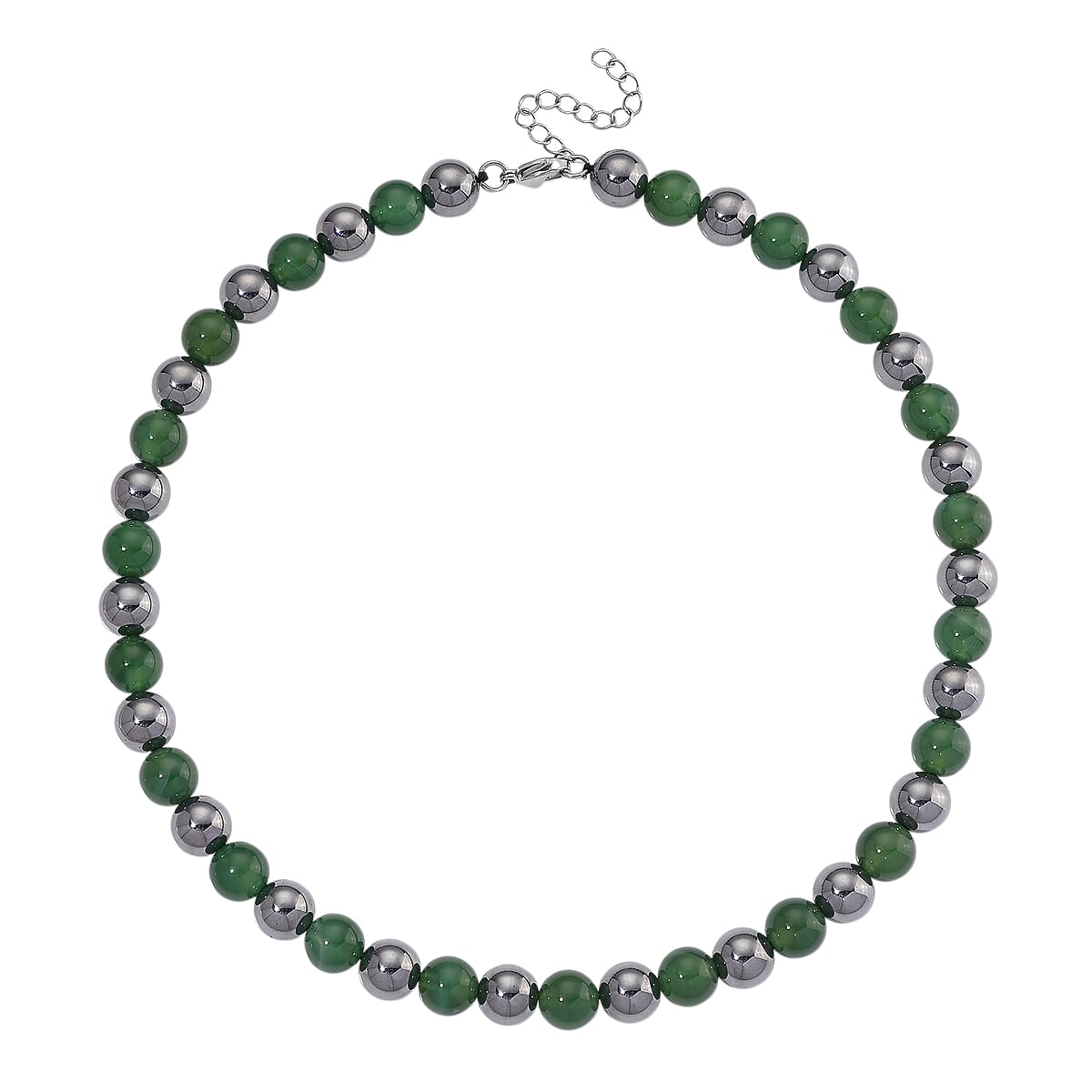 Green Onyx and Terahertz 300.00 ctw Beaded Necklace in Stainless Steel 18-20 Inches image number 2