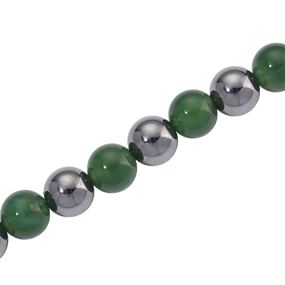 Green Onyx and Terahertz 300.00 ctw Beaded Necklace in Stainless Steel 18-20 Inches image number 3