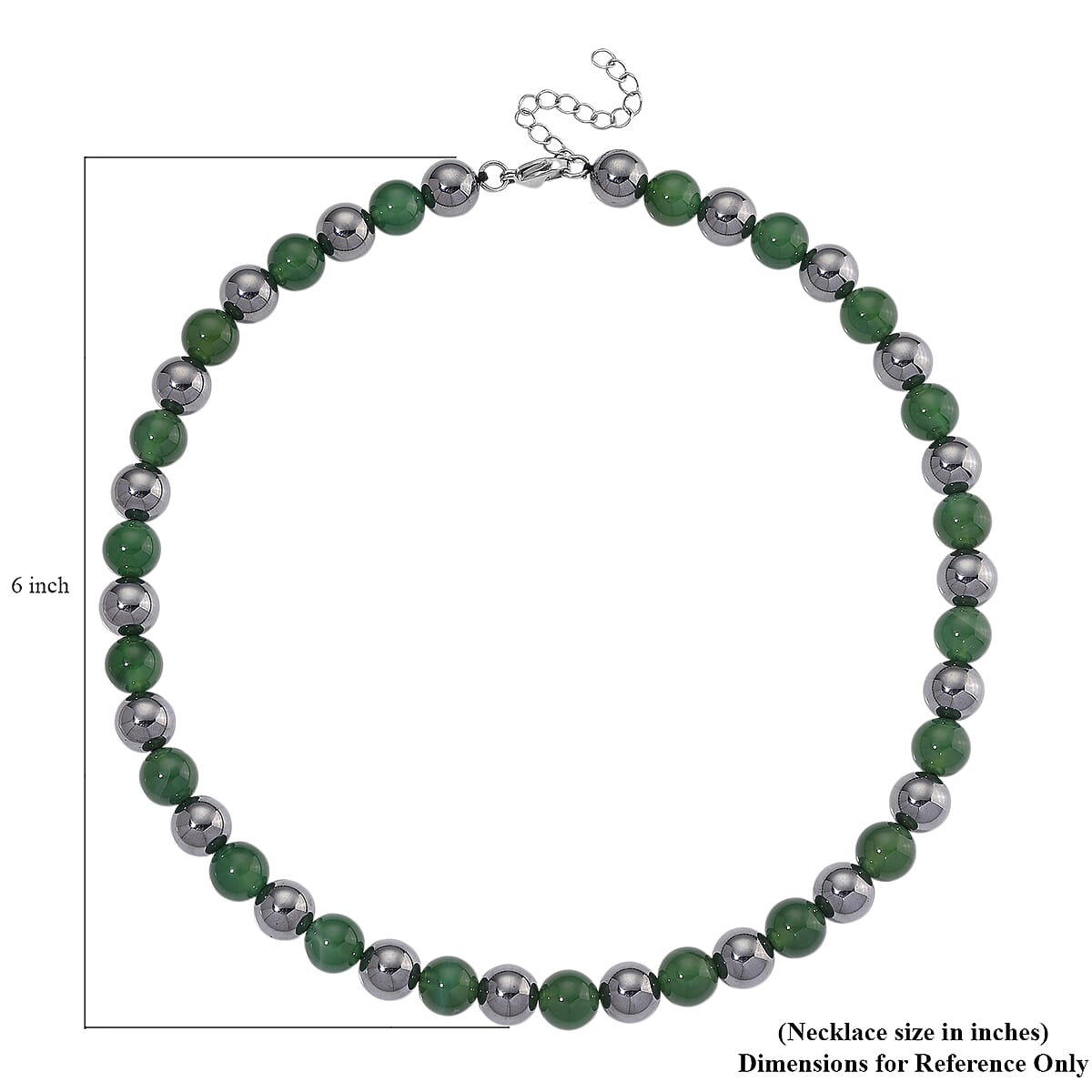 Green Onyx and Terahertz 300.00 ctw Beaded Necklace in Stainless Steel 18-20 Inches image number 5