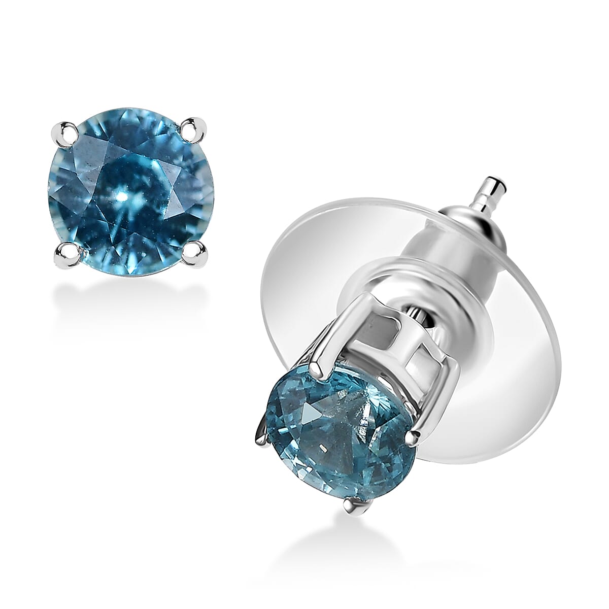 D'Joy AAA Cambodian Blue Zircon 2.80 ctw Earrings in Rhodium Over Sterling Silver image number 0