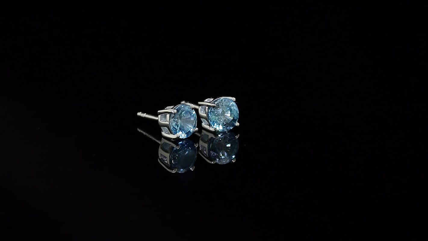 D'Joy Blue Zircon  Solitaire Stud Push Post Earring in Rhodium OverSterling Silver 2.60 ctw