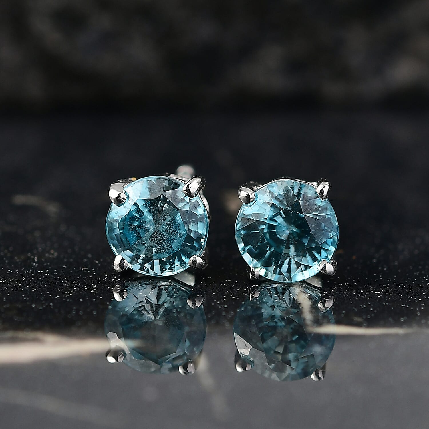 D'Joy AAA Cambodian Blue Zircon Earrings in Rhodium Over Sterling Silver 2.80 ctw