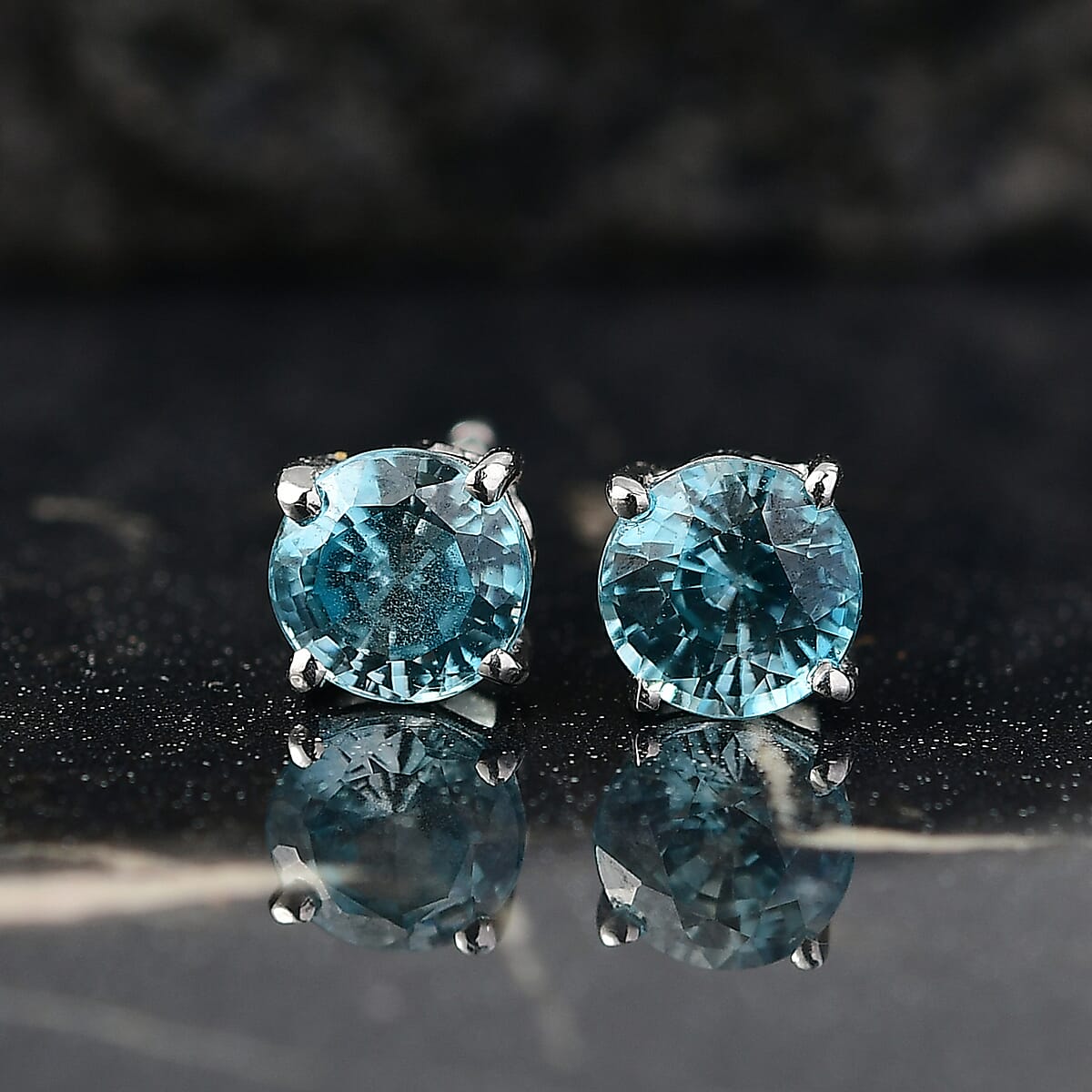 D'Joy AAA Cambodian Blue Zircon 2.80 ctw Earrings in Rhodium Over Sterling Silver image number 1
