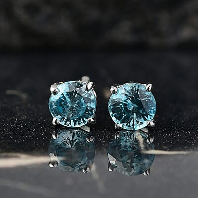 D'Joy AAA Cambodian Blue Zircon Earrings in Rhodium Over Sterling Silver 2.80 ctw