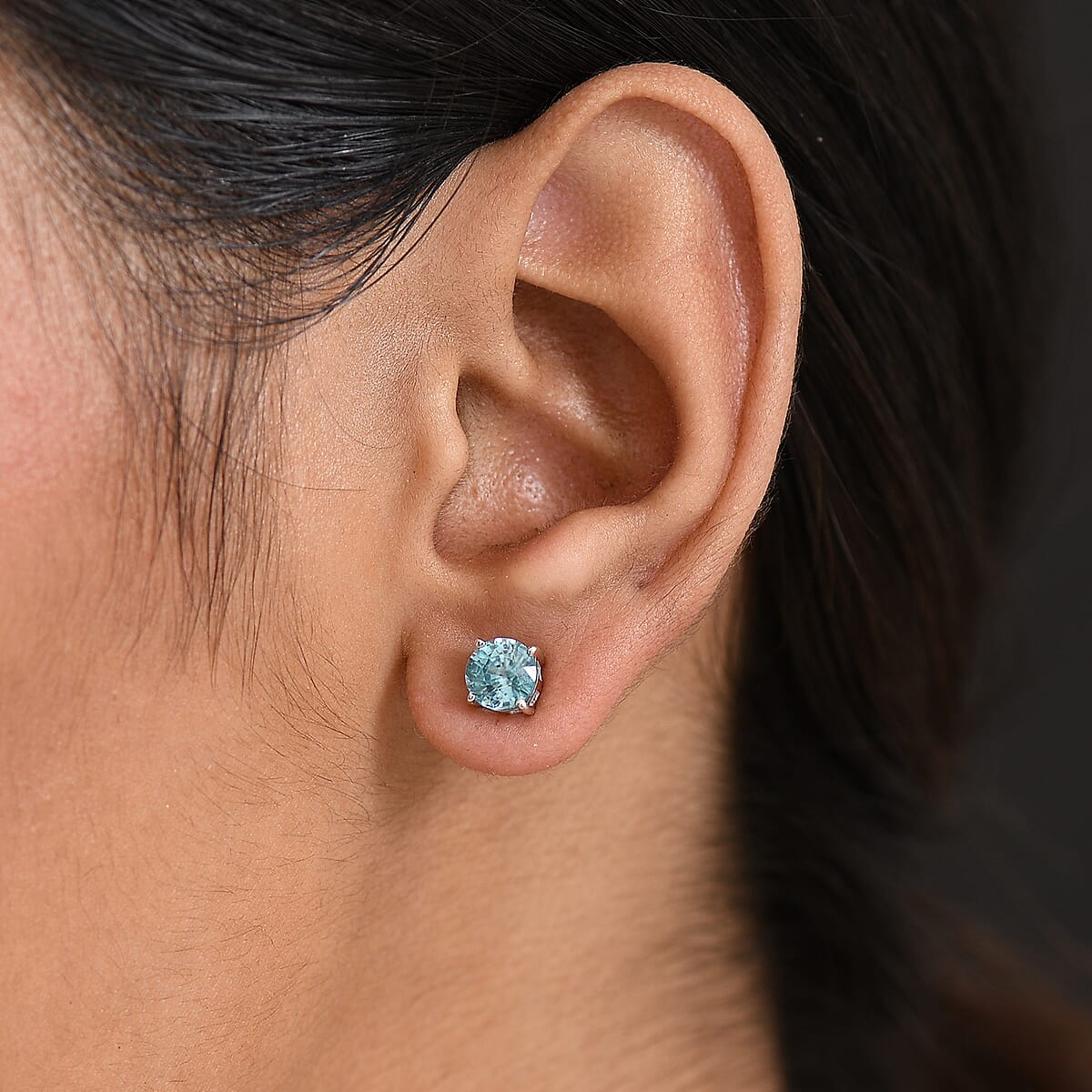 D'Joy AAA Cambodian Blue Zircon 2.80 ctw Earrings in Rhodium Over Sterling Silver image number 2