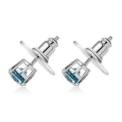 D'Joy AAA Cambodian Blue Zircon Earrings in Rhodium Over Sterling Silver 2.80 ctw