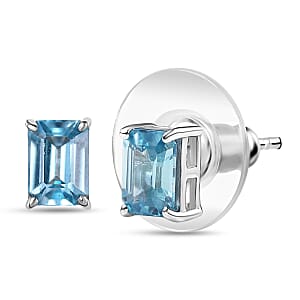 D'Joy AAA Cambodian Blue Zircon 2.40 ctw Earrings in Rhodium Over Sterling Silver