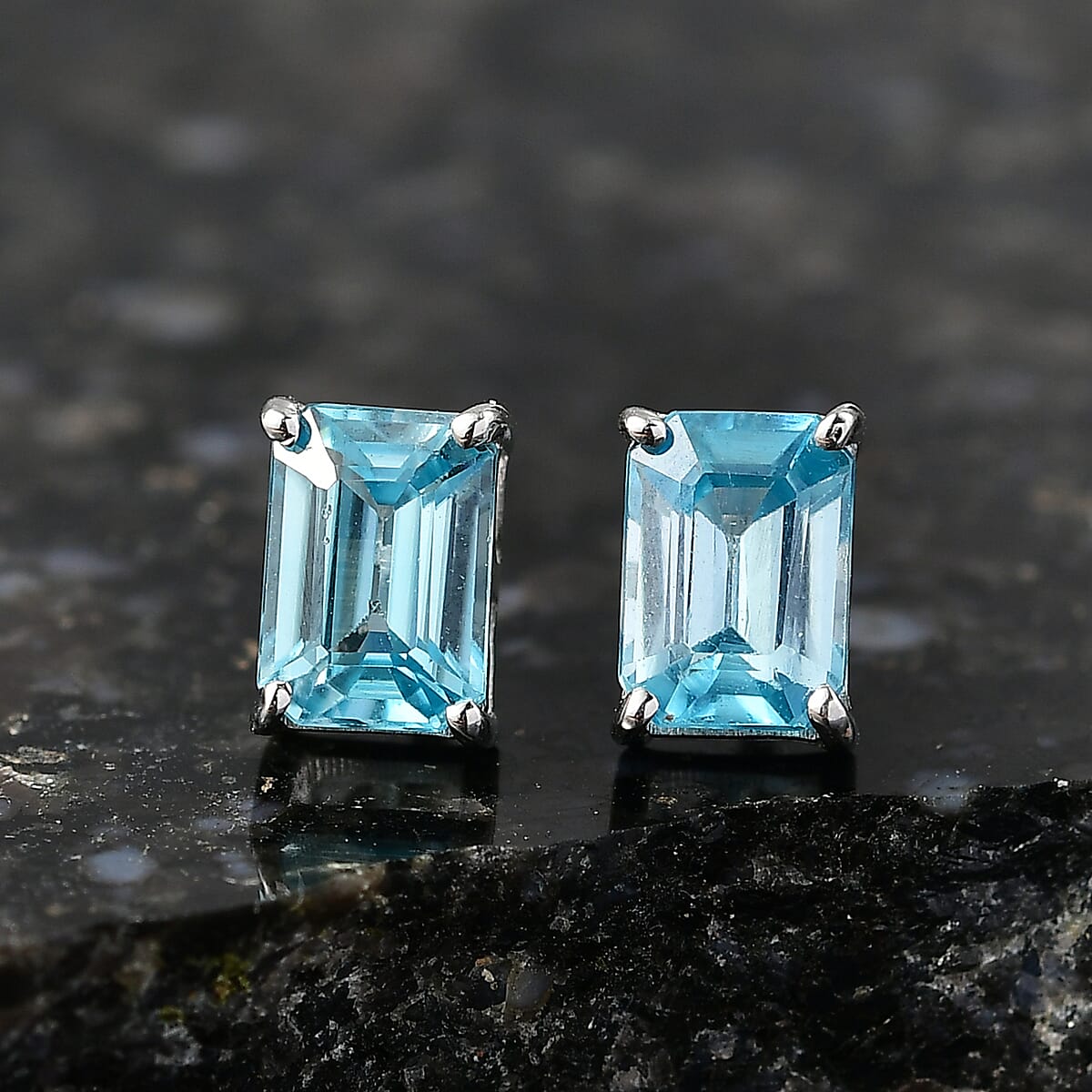D'Joy AAA Cambodian Blue Zircon 2.40 ctw Earrings in Rhodium Over Sterling Silver image number 1