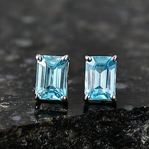 D'Joy AAA Cambodian Blue Zircon Earrings in Rhodium Over Sterling Silver 2.40 ctw