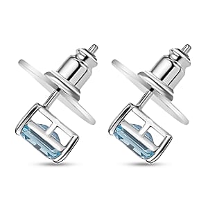 D'Joy AAA Cambodian Blue Zircon Earrings in Rhodium Over Sterling Silver 2.40 ctw