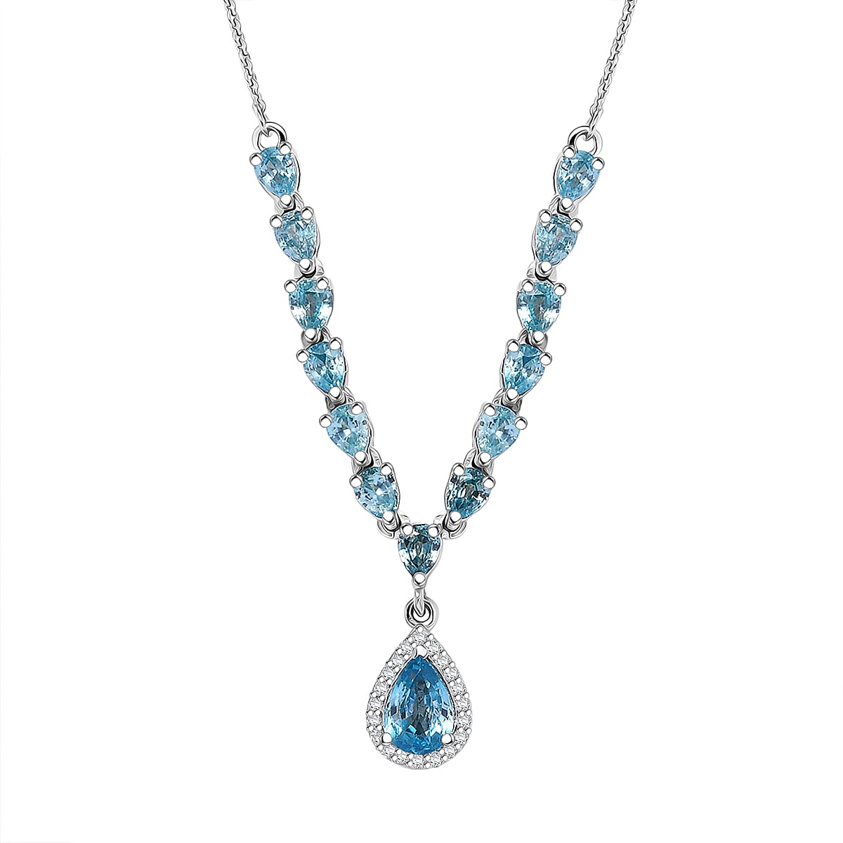 D'Joy Premium Cambodian Blue Zircon and Moissanite 4.50 ctw Dynasty Drip Necklace in Rhodium Over Sterling Silver 18 Inches image number 0