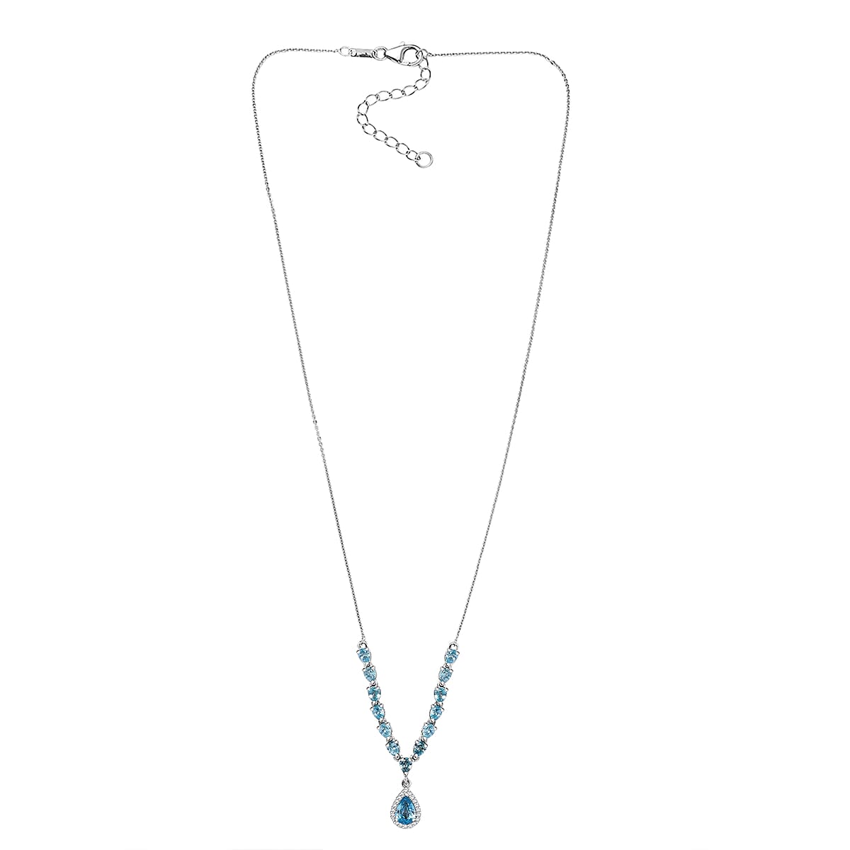 D'Joy Premium Cambodian Blue Zircon and Moissanite 4.50 ctw Dynasty Drip Necklace in Rhodium Over Sterling Silver 18 Inches image number 3