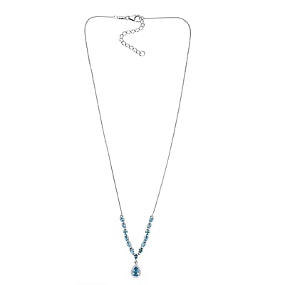 D'Joy Premium Cambodian Blue Zircon and Moissanite 4.50 ctw Dynasty Drip Necklace in Rhodium Over Sterling Silver 18 Inches