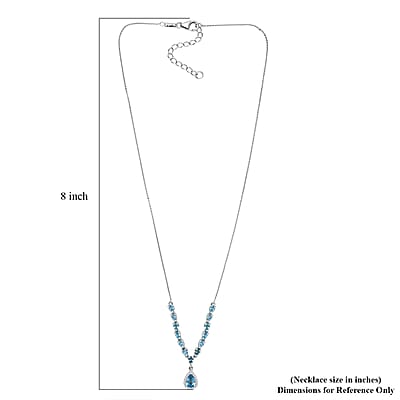 D'Joy Premium Cambodian Blue Zircon and Moissanite 4.50 ctw Dynasty Drip Necklace in Rhodium Over Sterling Silver 18 Inches