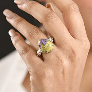 EverTrue Tasmanian Stichtite and White Zircon 8.20 ctw Mystic Earth Drop Ring in Platinum Bond (Size 10.0)