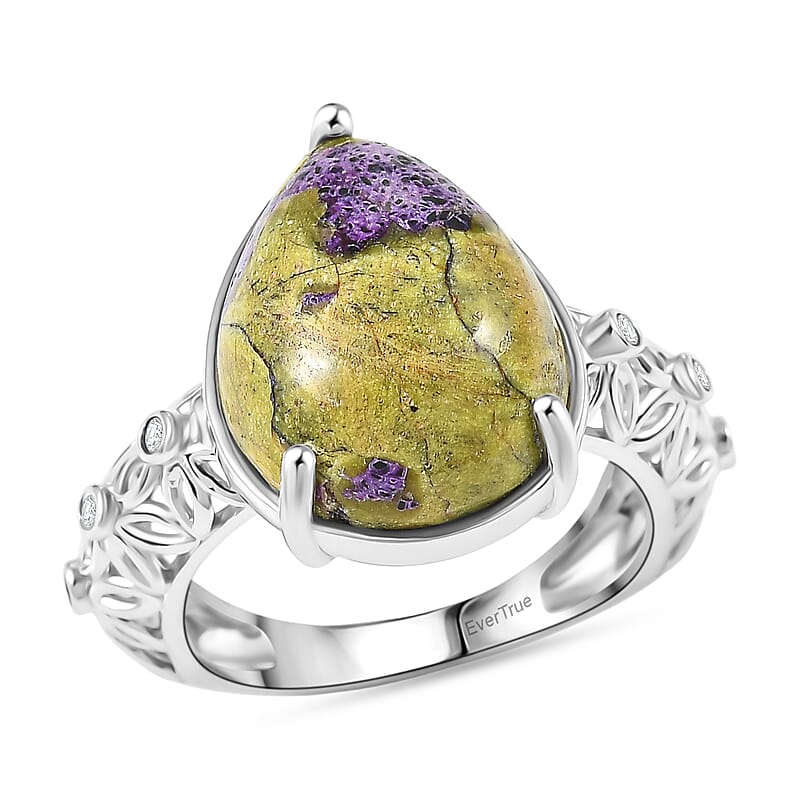 EverTrue Tasmanian Stichtite and White Zircon 8.20 ctw Mystic Earth Drop Ring in Platinum Bond (Size 11.0)