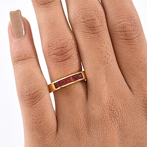 D'Joy Mexican Cherry Fire Opal 0.50 ctw Art Deco Ring in 18K Vermeil Yellow Gold Over Sterling Silver (Size 10.0)