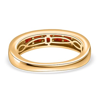 D'Joy Mexican Cherry Fire Opal 0.50 ctw Art Deco Ring in 18K Vermeil Yellow Gold Over Sterling Silver (Size 10.0)